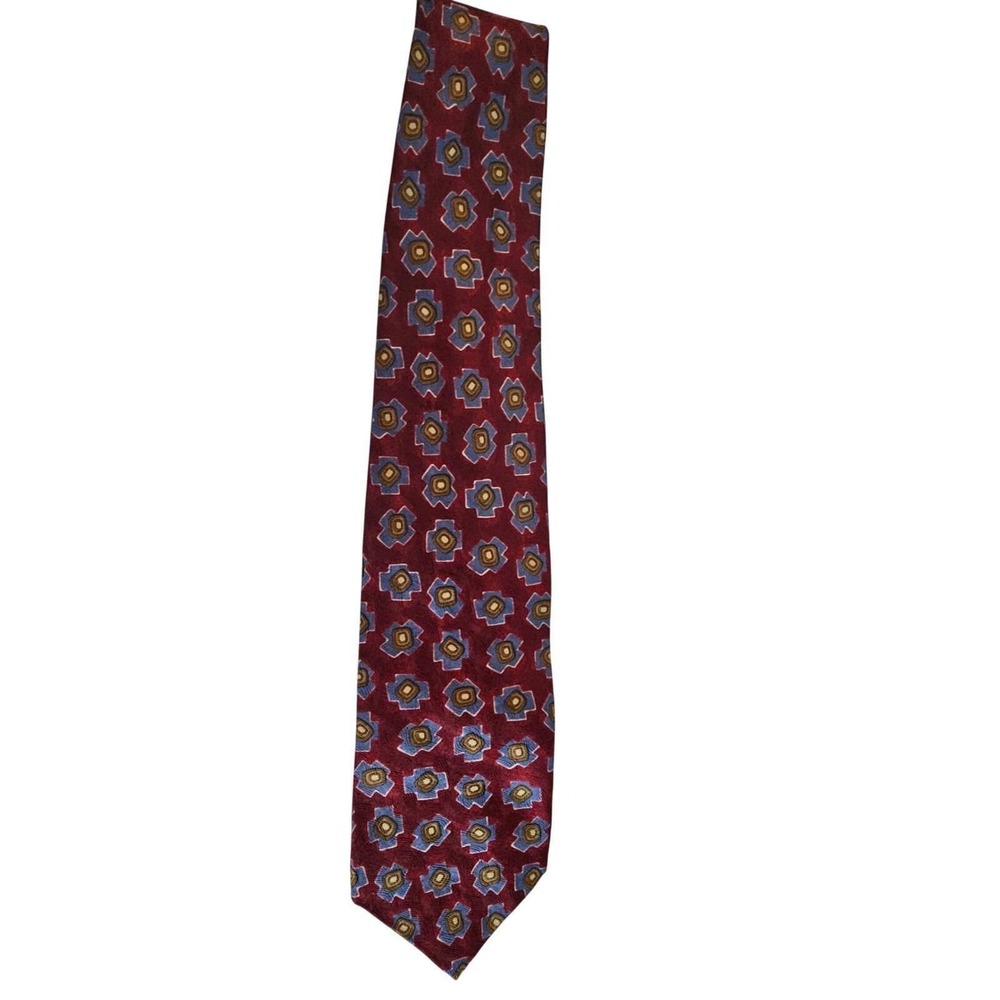 Court House Vintage Square Men's Silk Red Blue Geometric 100% silk Tie